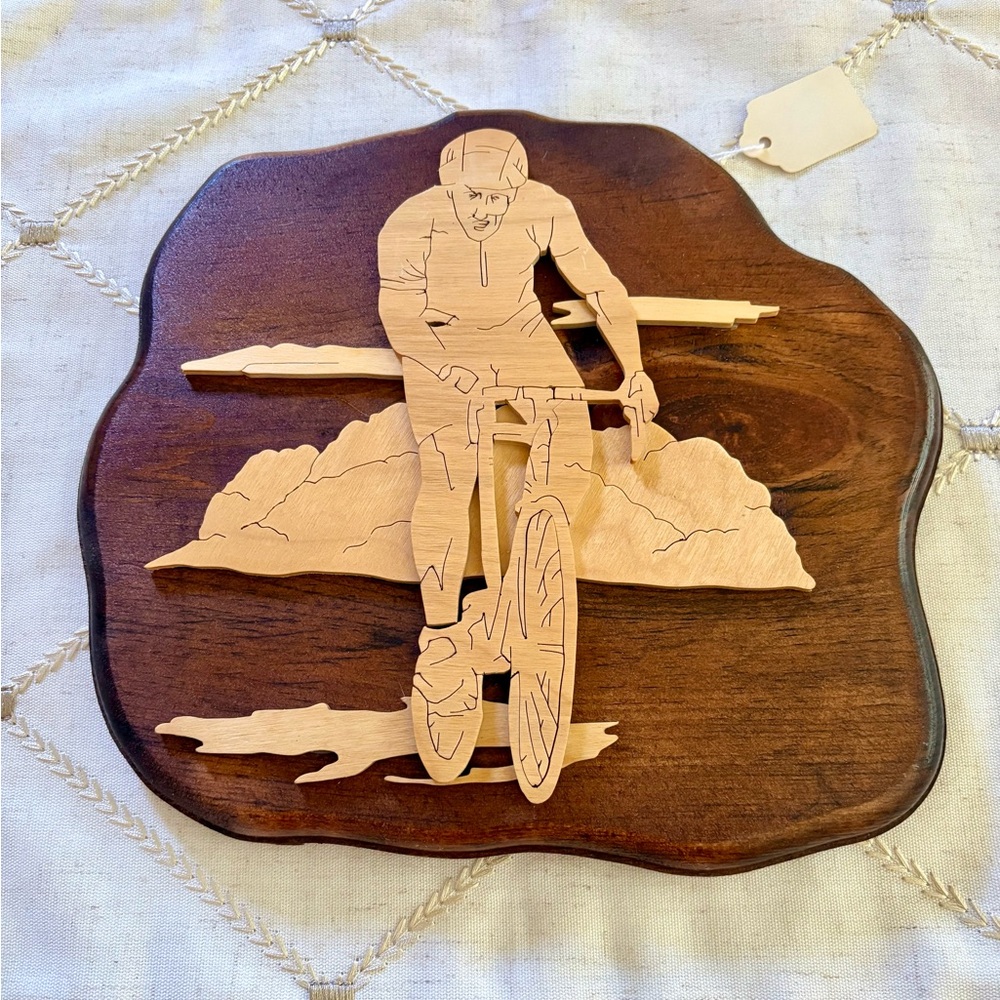 Original Handmade Cyclist Wooden Wall Art